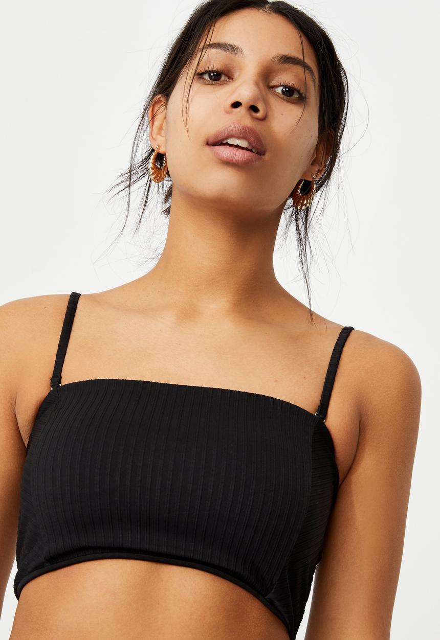 Cotton On - Longline bandeau bikini top - black
