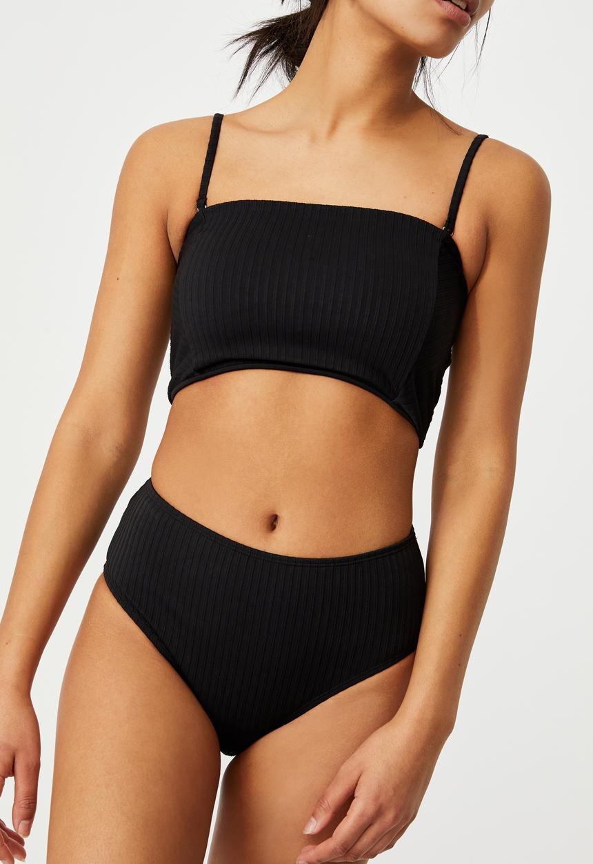Cotton On - Longline bandeau bikini top - black