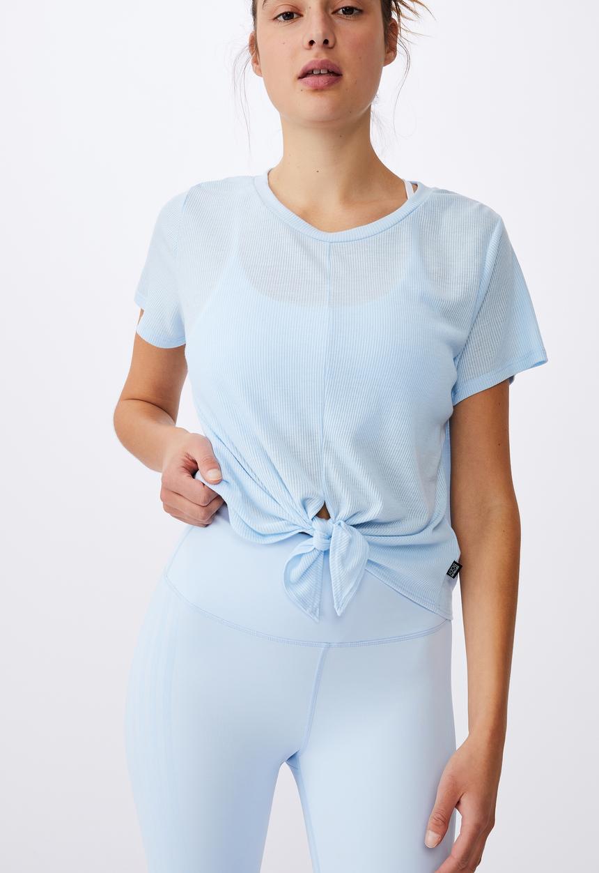 Cotton On - Tie up rib tshirt - baby blue