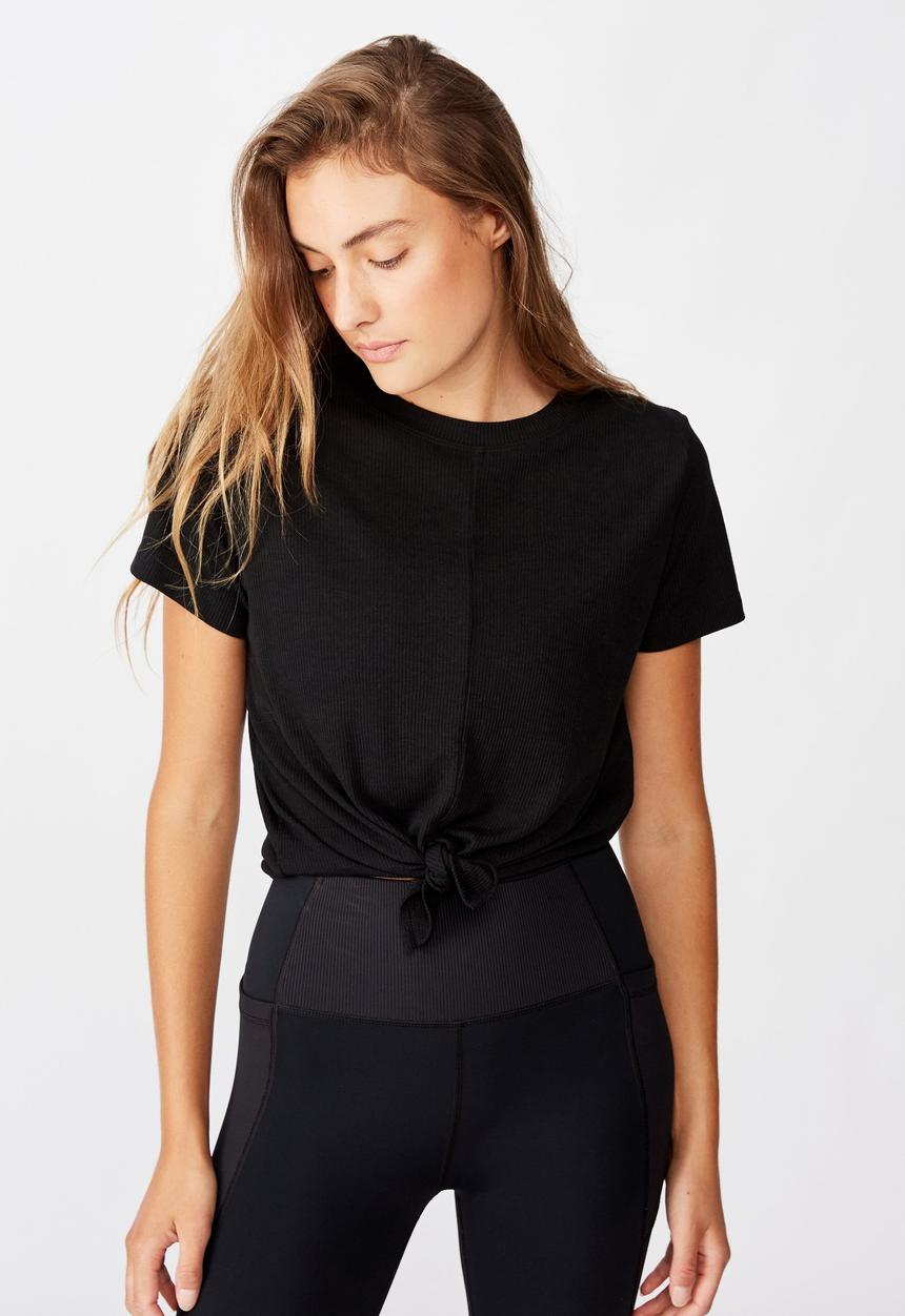 Cotton On - Tie up rib tshirt - black