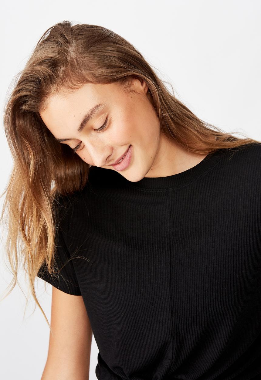 Cotton On - Tie up rib tshirt - black