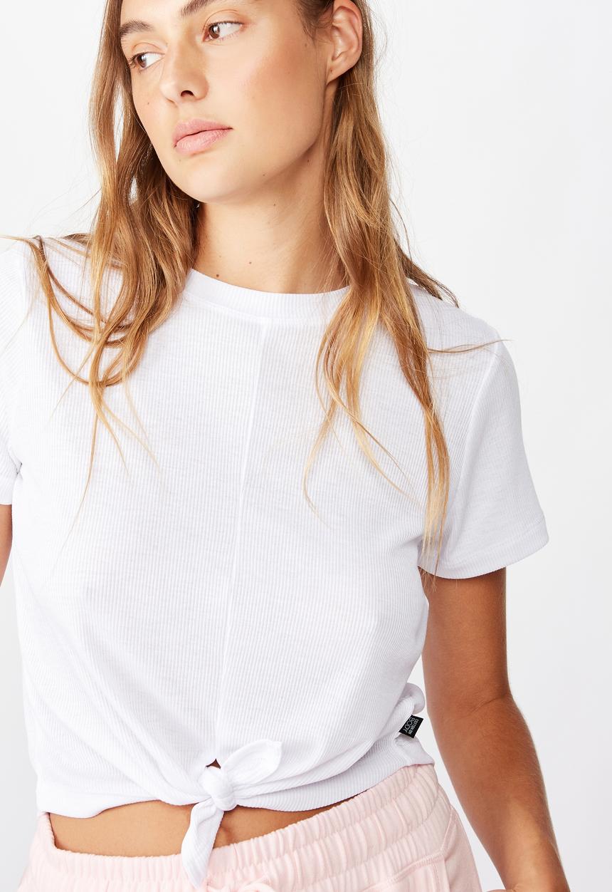Cotton On - Tie up rib T-shirt - white