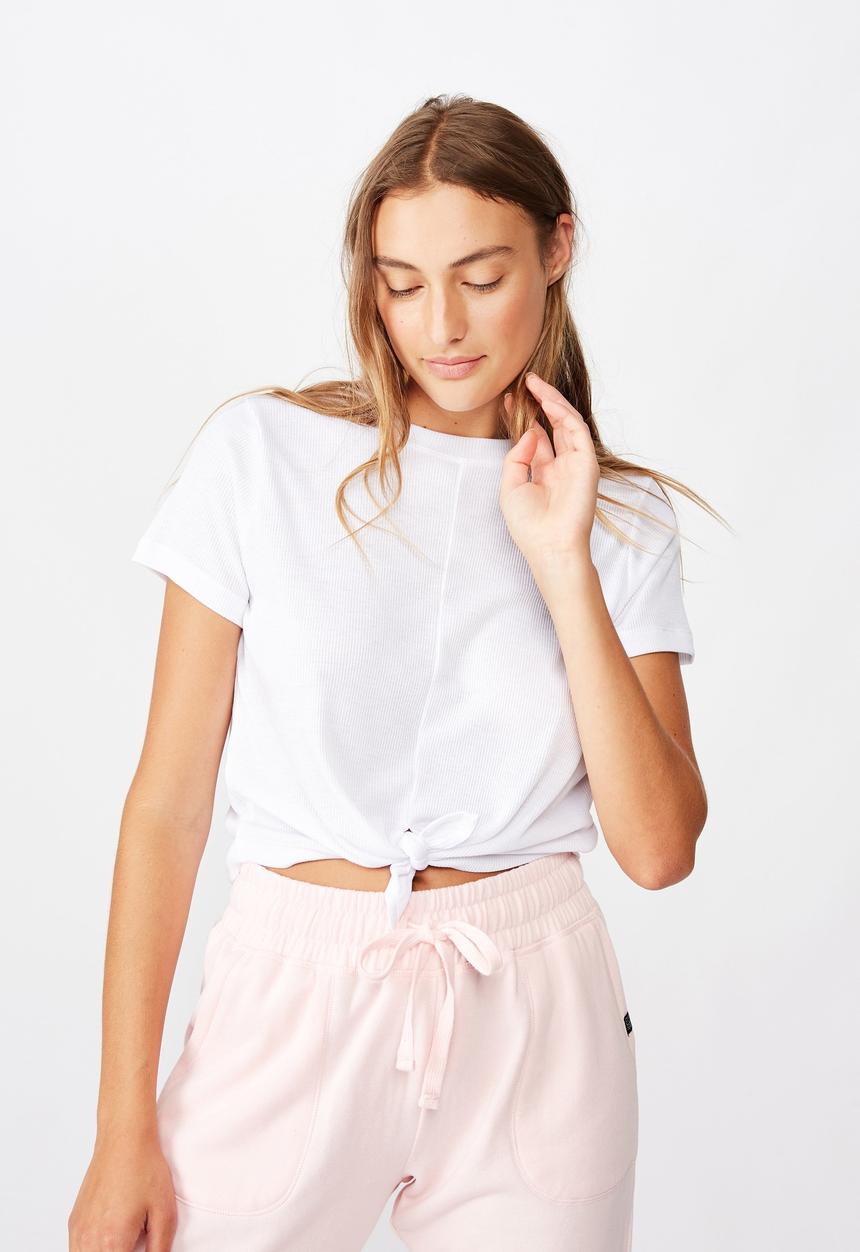 Cotton On - Tie up rib T-shirt - white