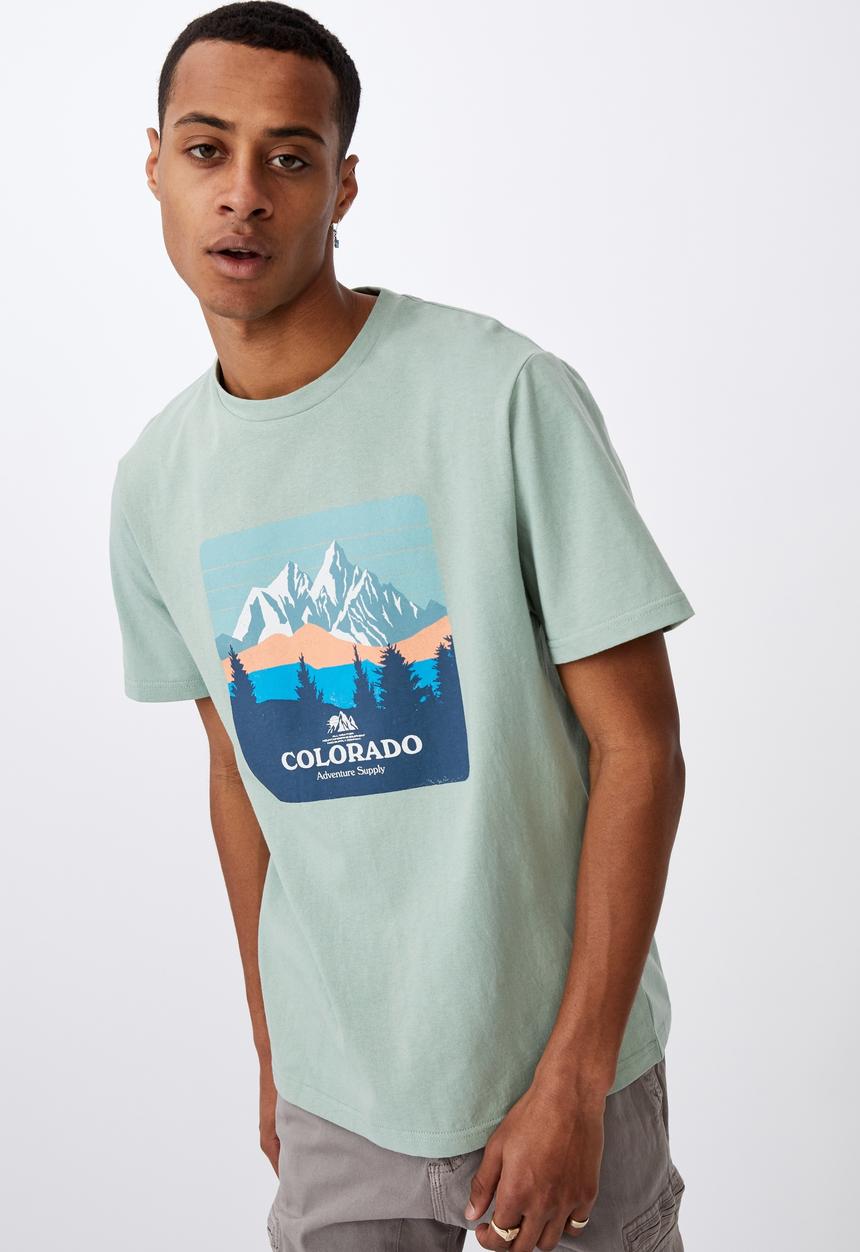 Cotton On - Colorado adventure supply tbar souvenir T-shirt - mist blue