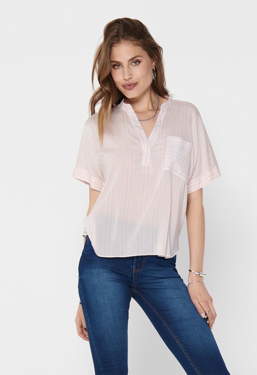 ONLY - Agnes short sleeve top - white & pink