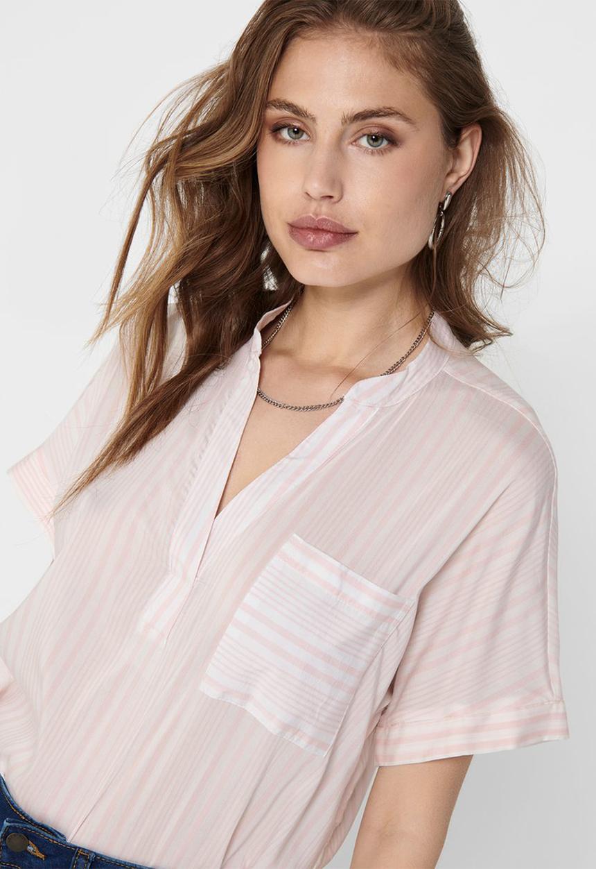 ONLY - Agnes short sleeve top - white & pink