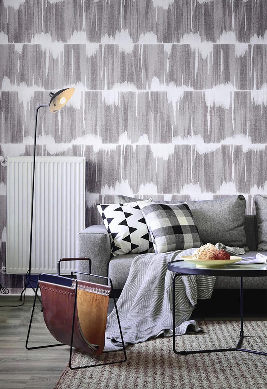 Sixth Floor - Waves printed vinyl wallpaper - grey & white