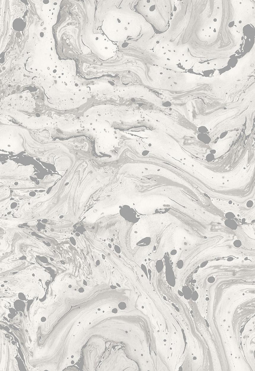 Sixth Floor - Marble swirl printed vinyl wallpaper - grey & silver