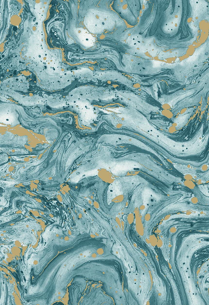 Sixth Floor - Marble swirl printed vinyl wallpaper - blue & gold