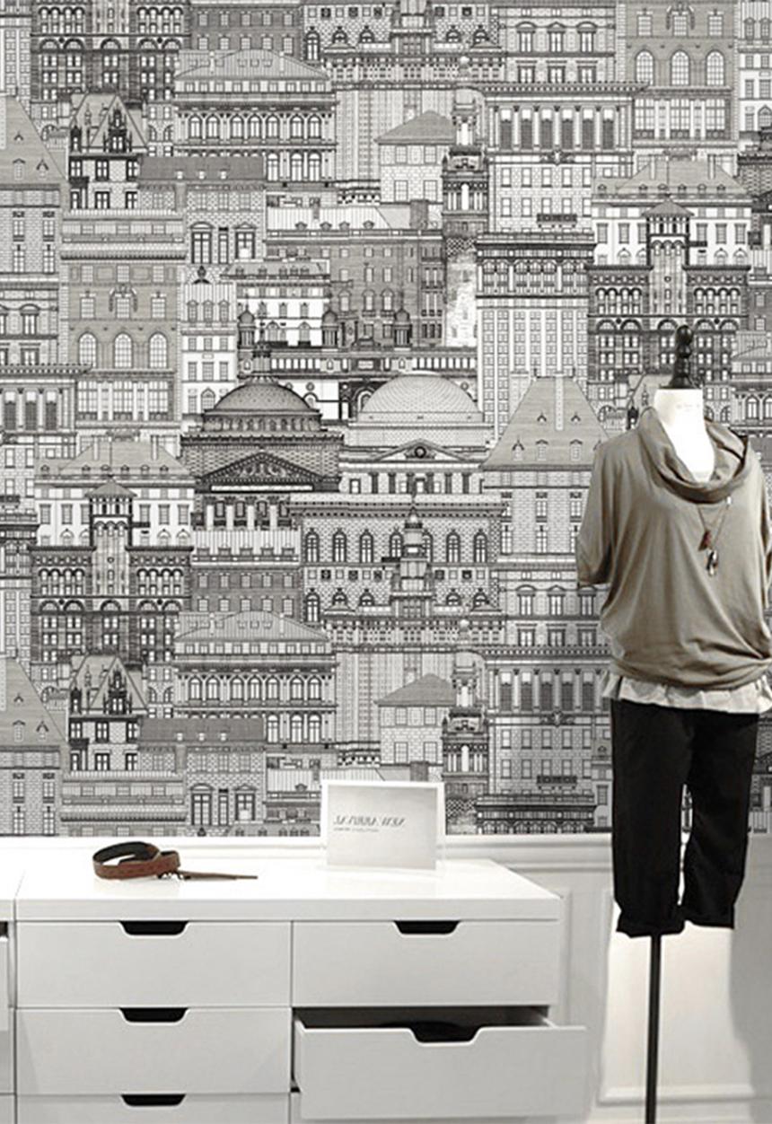 Sixth Floor - City printed vinyl wallpaper - black & white
