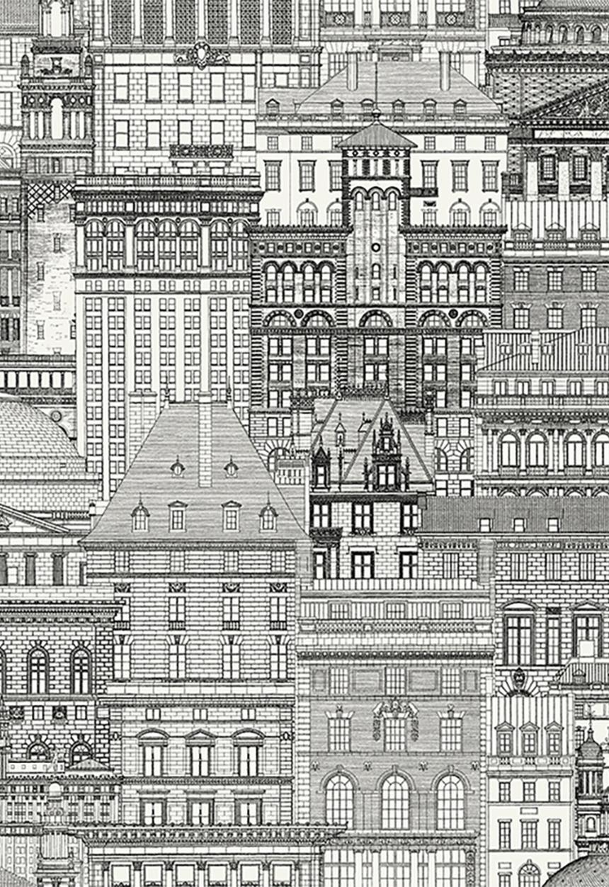 Sixth Floor - City printed vinyl wallpaper - black & white