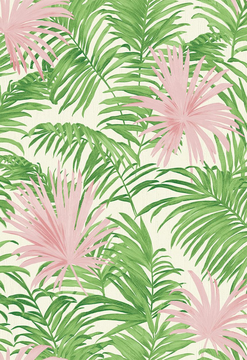 Sixth Floor - Palm leaves printed vinyl wallpaper - green & pink