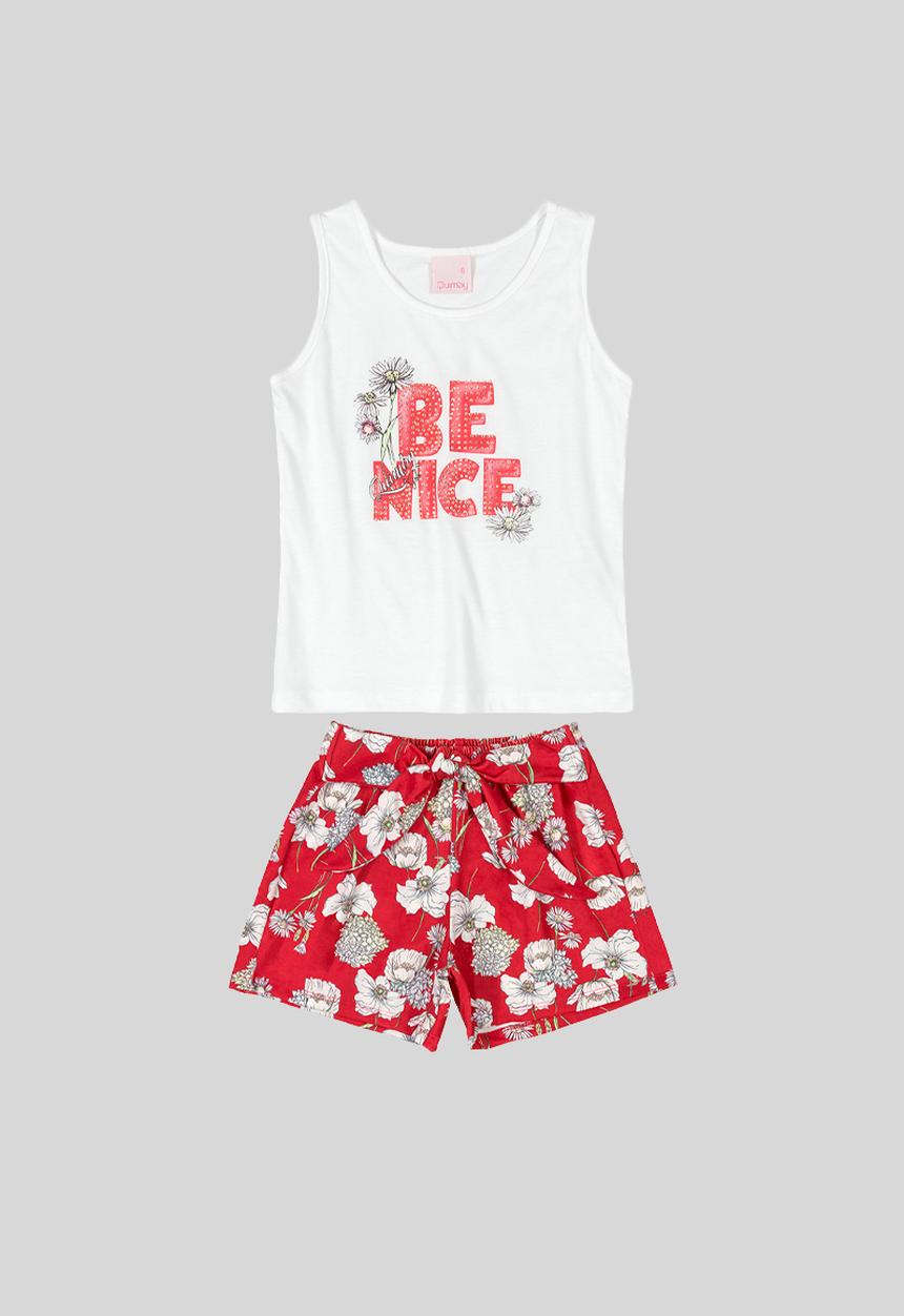Quimby - Girls tee & floral shorts set - white & red
