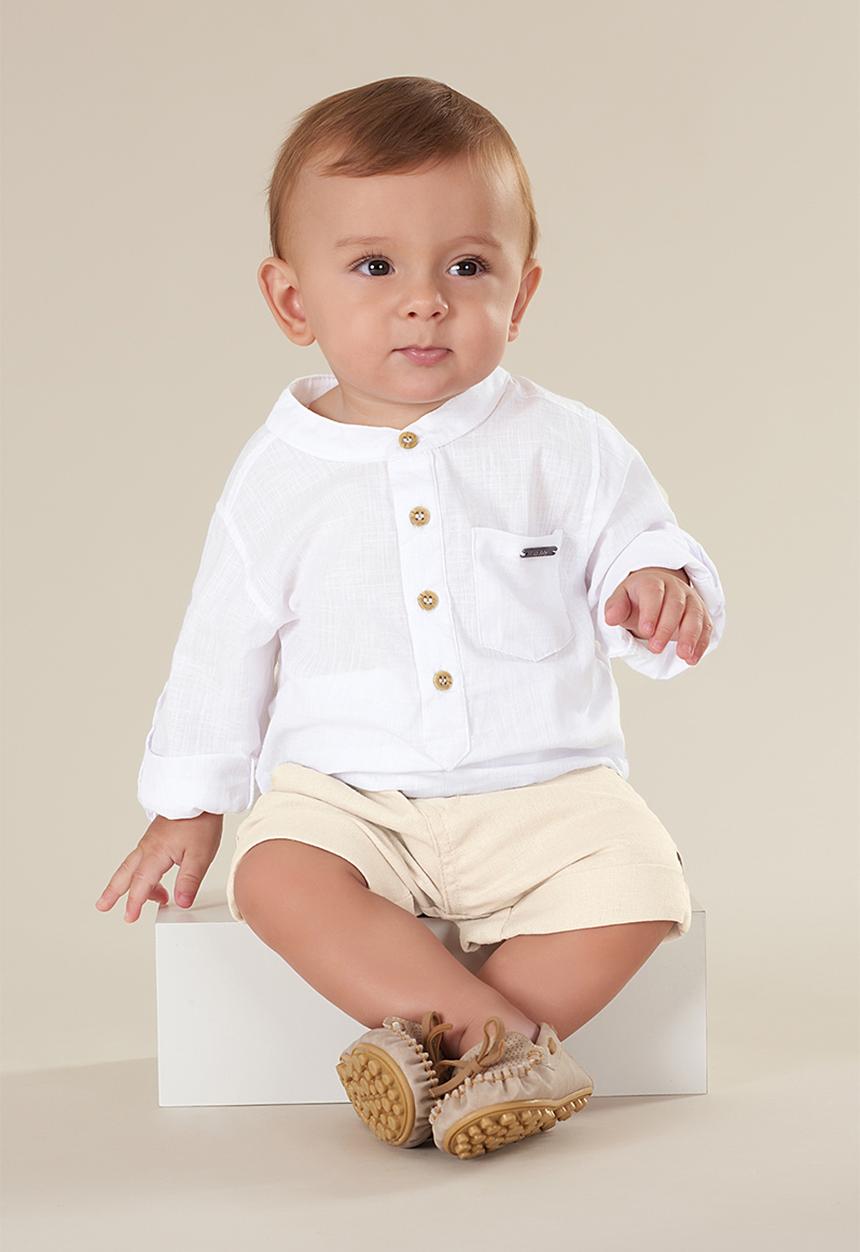 UP Baby - Boys linen bermuda shorts - beige
