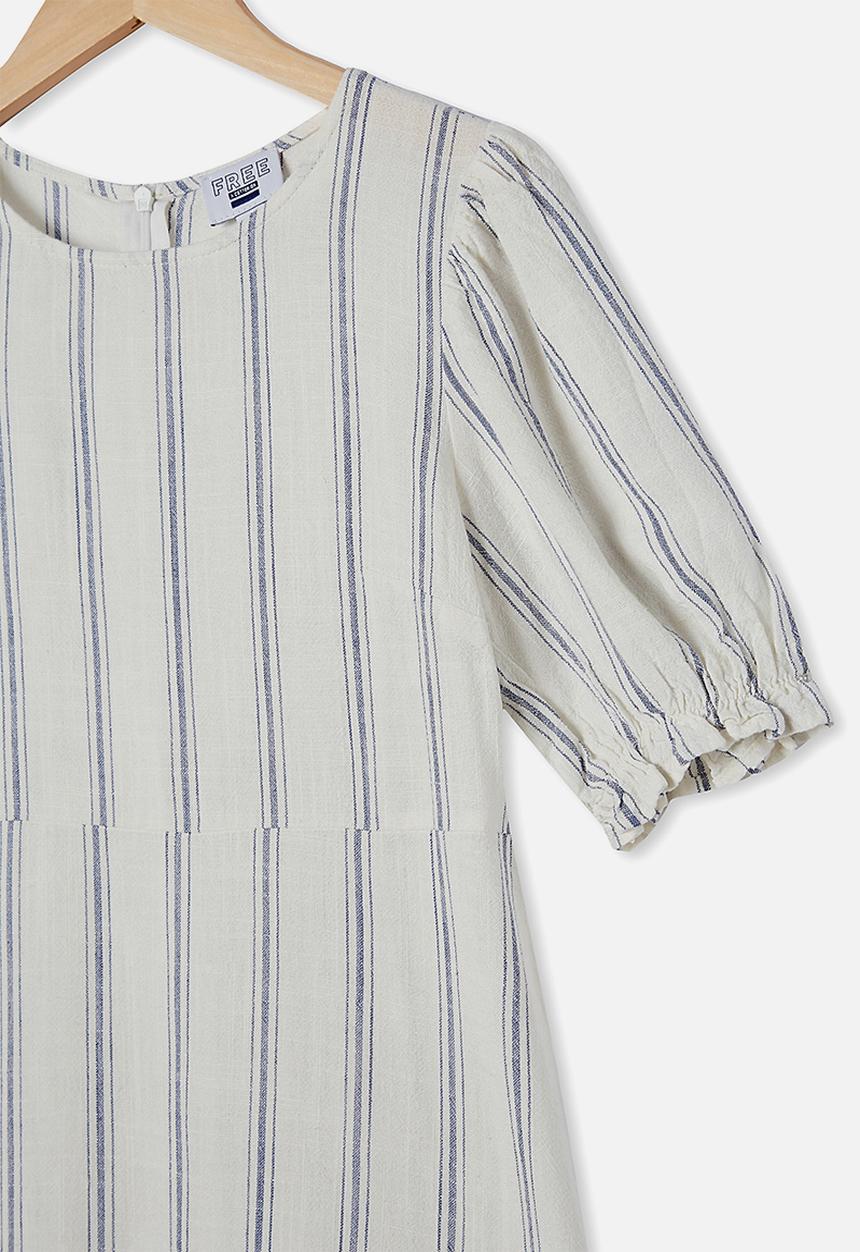 Free by Cotton On - Paris short sleeve dress - vanilla blue stripe