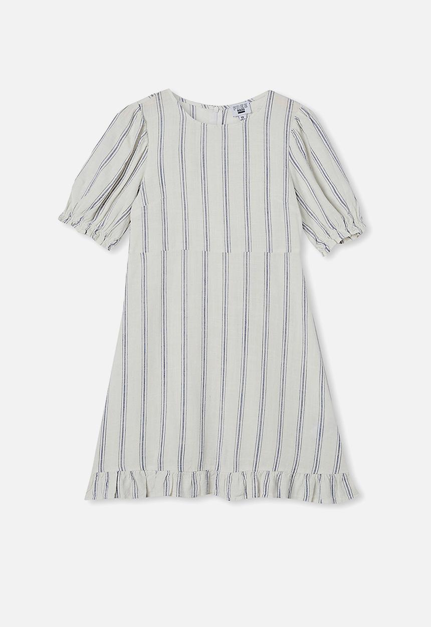 Free by Cotton On - Paris short sleeve dress - vanilla blue stripe