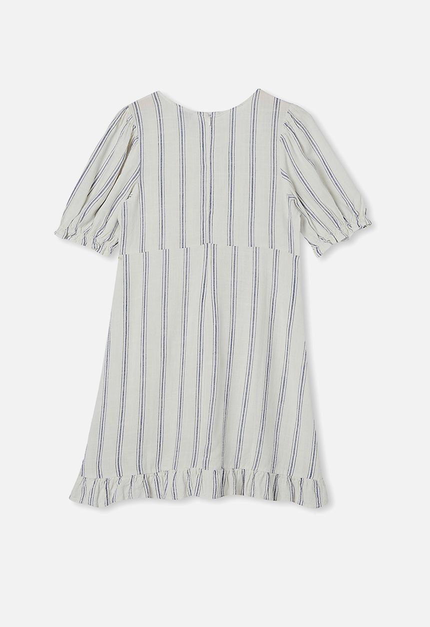 Free by Cotton On - Paris short sleeve dress - vanilla blue stripe