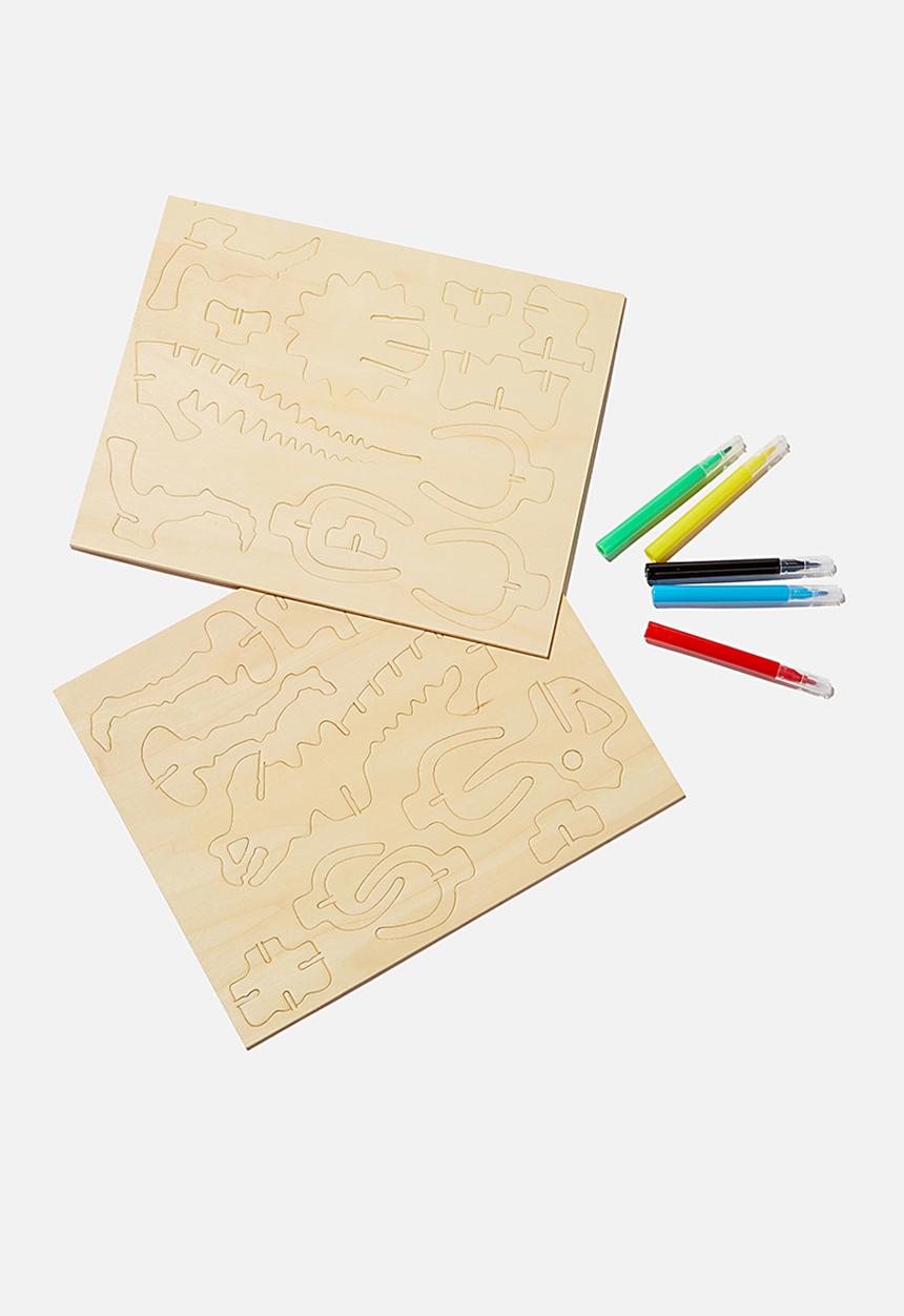 Cotton On - Wooden 3d puzzle and markers - triceratops