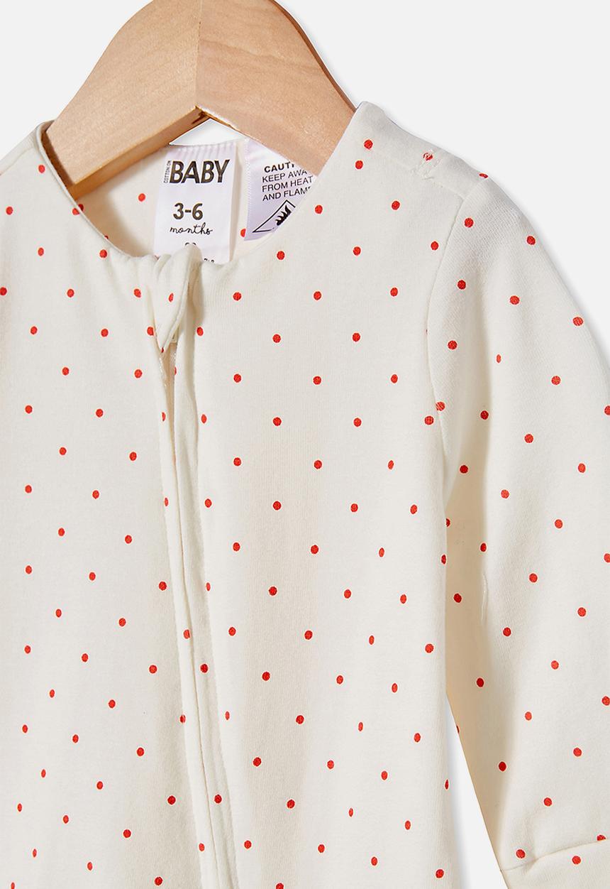 Cotton On - The long sleeve zip romper - off white & red 