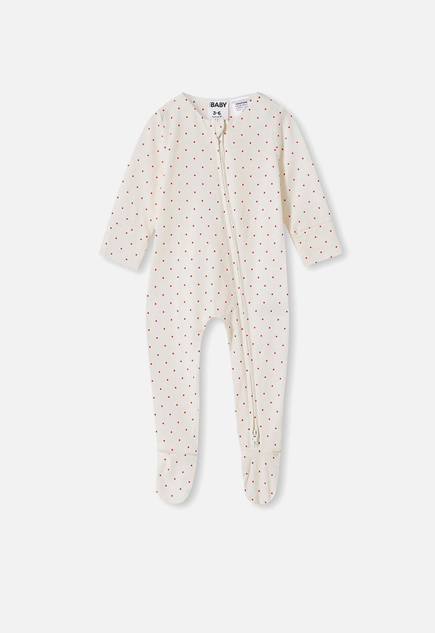 Cotton On - The long sleeve zip romper - off white & red 