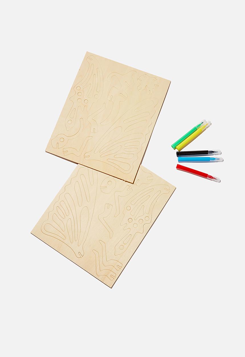Cotton On - Wooden 3d puzzle and markers - butterfly