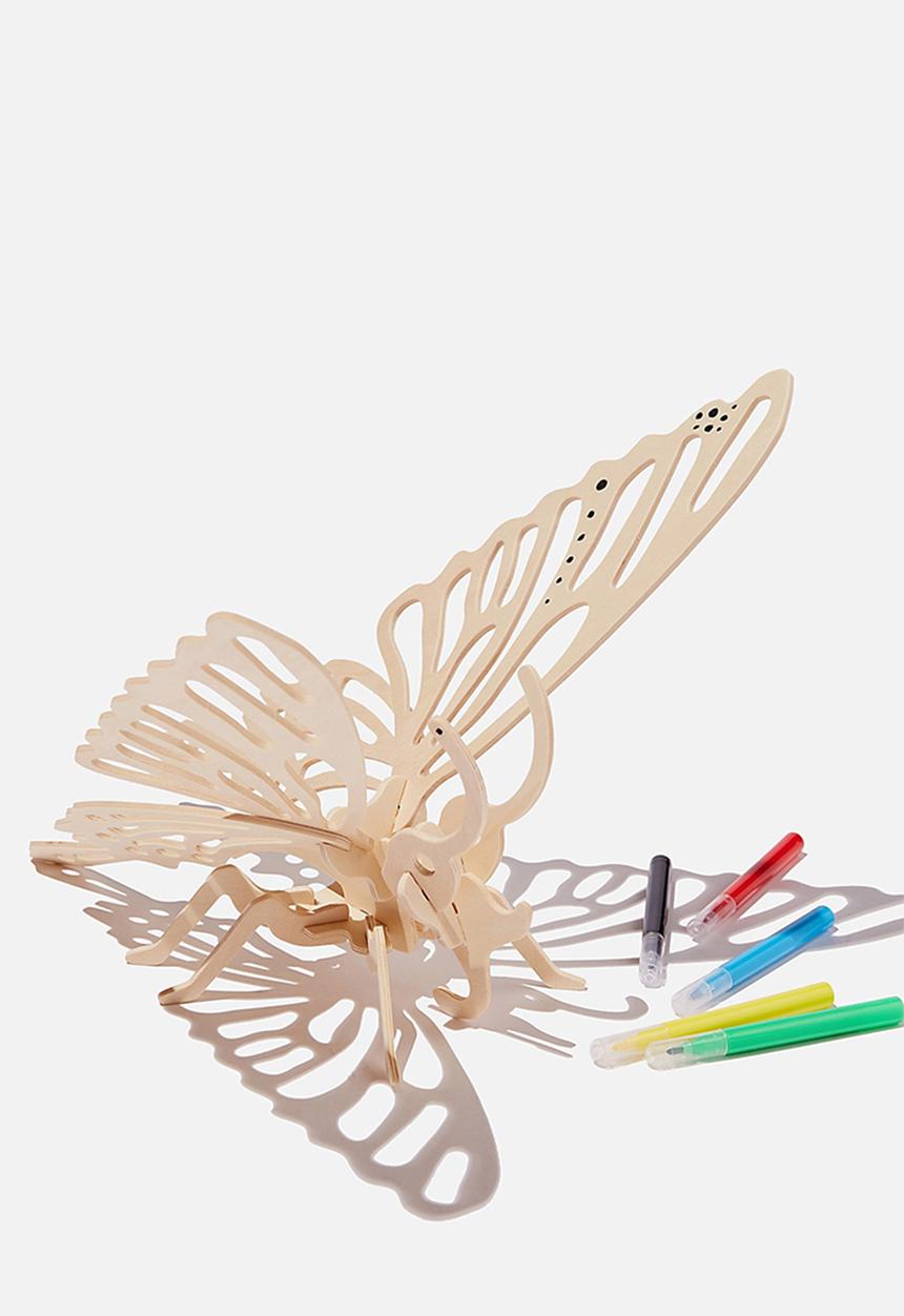 Cotton On - Wooden 3d puzzle and markers - butterfly