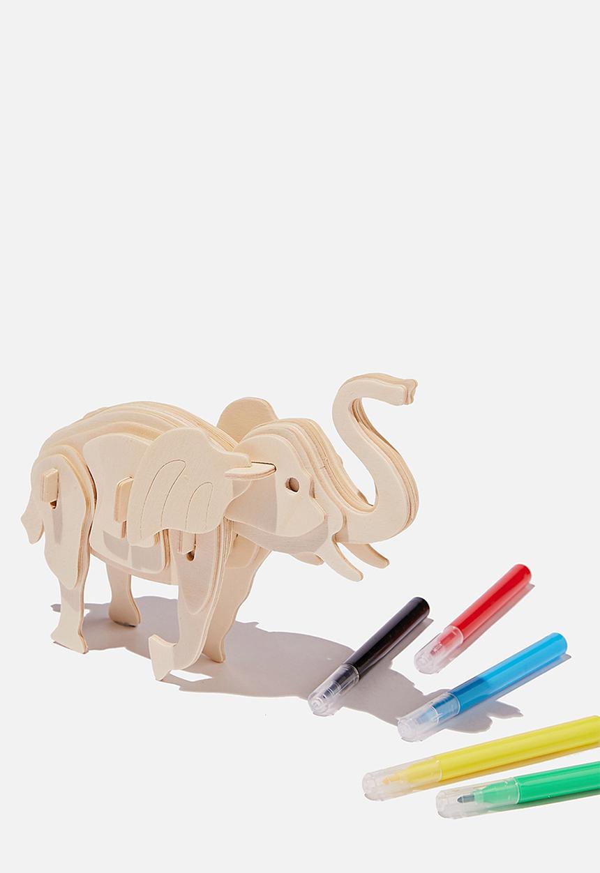 Cotton On - Wooden 3d puzzle and markers - elephant