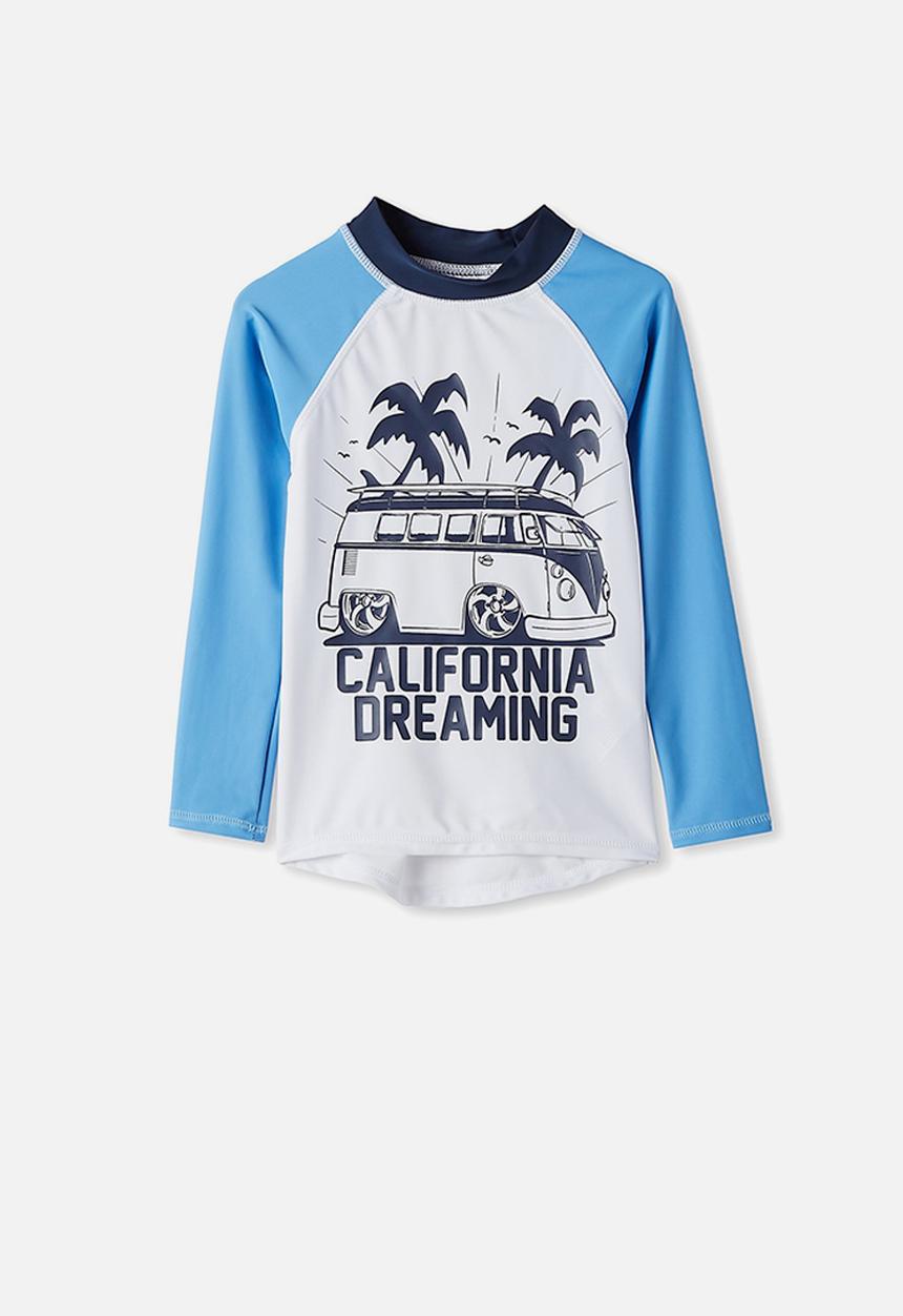Cotton On - Flynn long sleeve raglan rash vest - white & blue