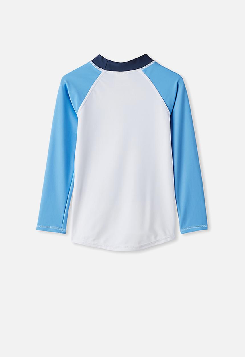 Cotton On - Flynn long sleeve raglan rash vest - white & blue