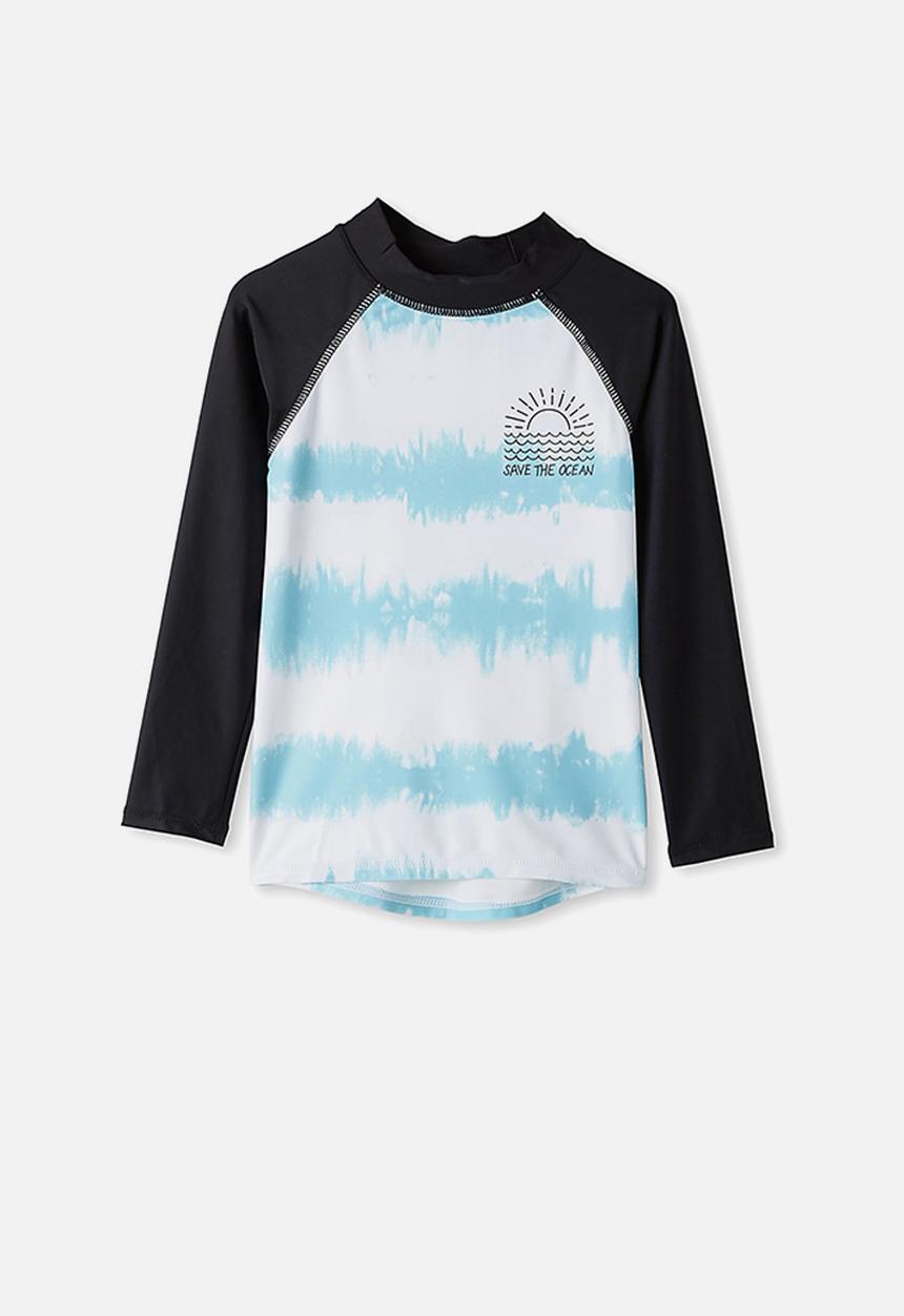Cotton On - Flynn long sleeve raglan rash vest - blue & black 