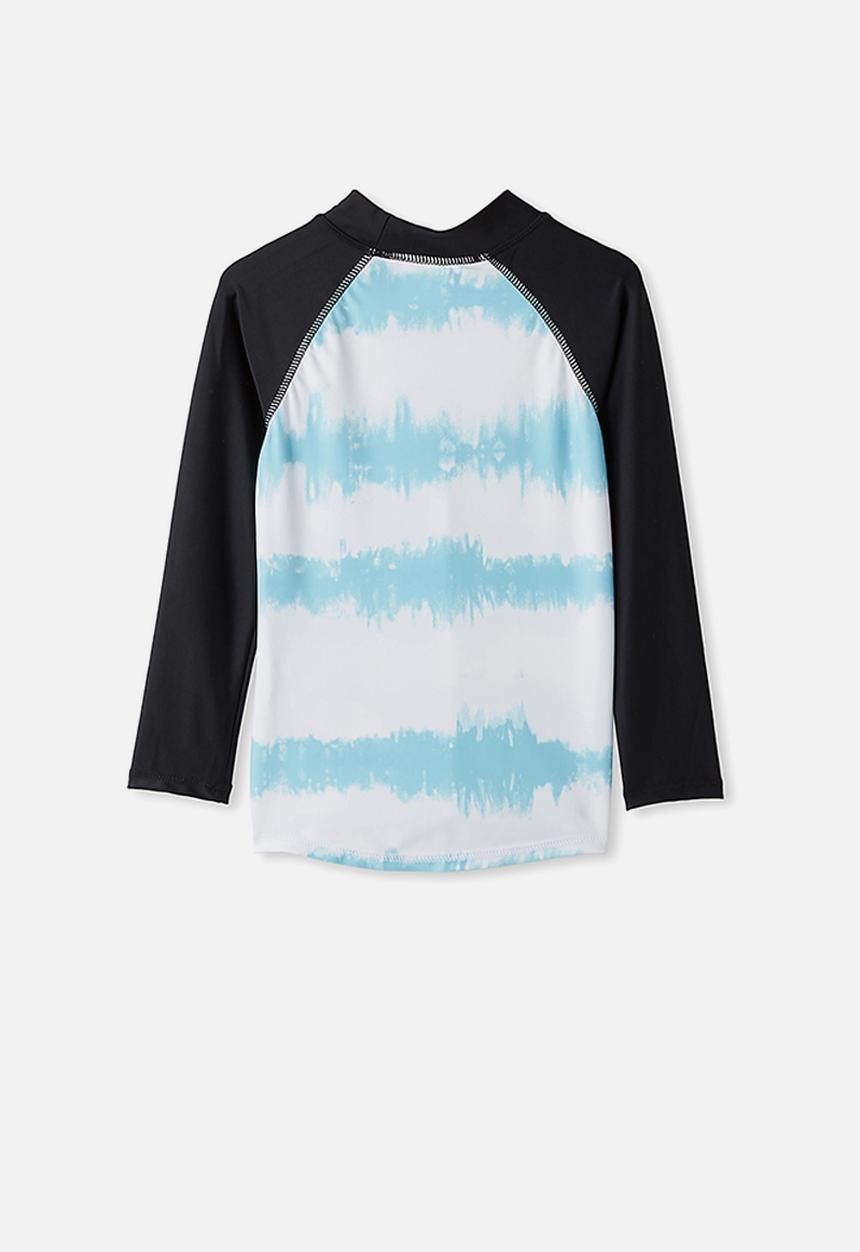 Cotton On - Flynn long sleeve raglan rash vest - blue & black 
