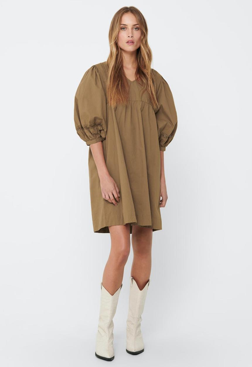 Jacqueline de Yong - Vita puff sleeve dress - toasted coconut beige