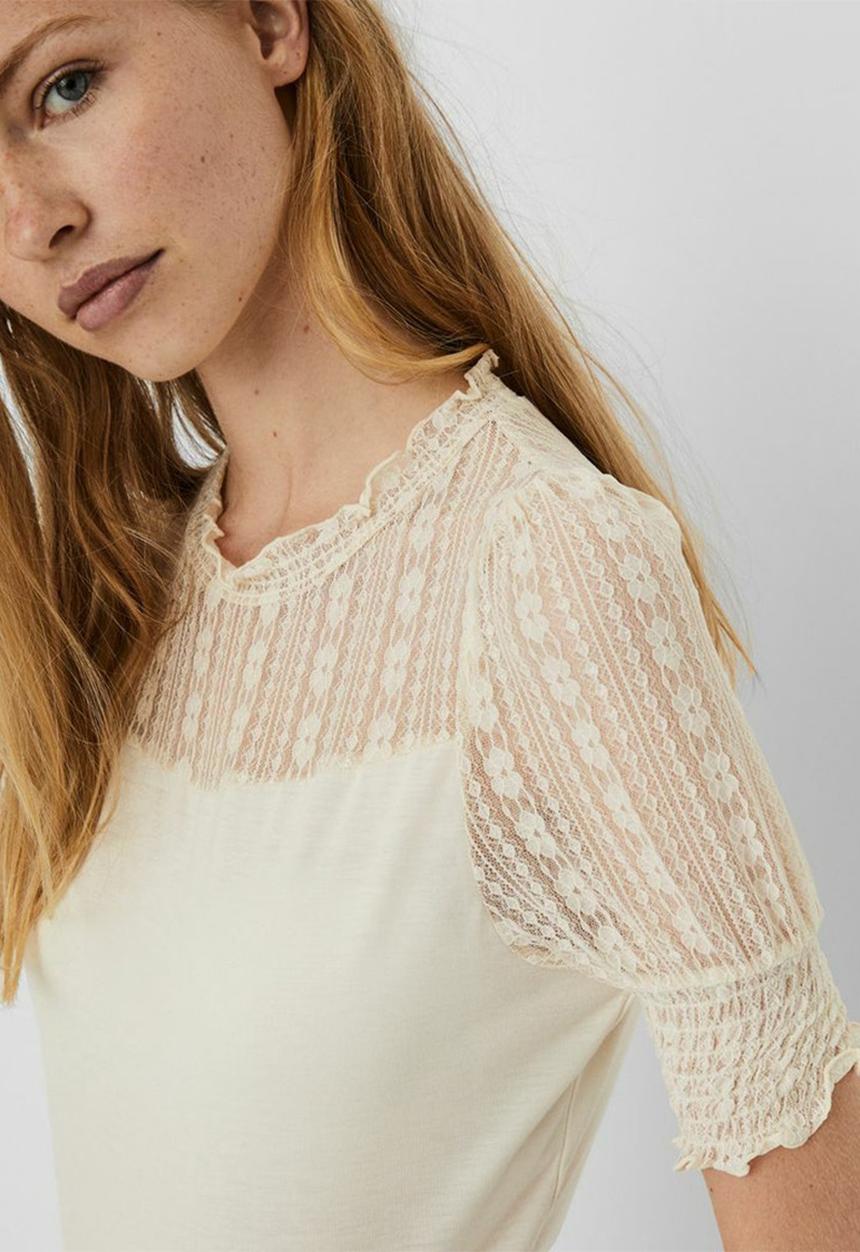 Vero Moda - Emilia ss lace top - birch