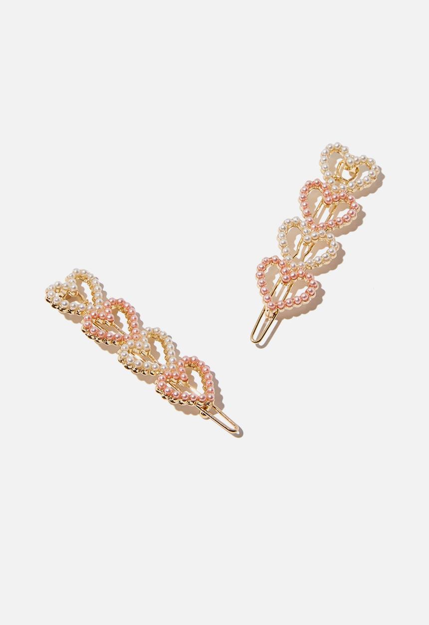 Cotton On - Hair clips- sparkly sliders - pearly pink hearts