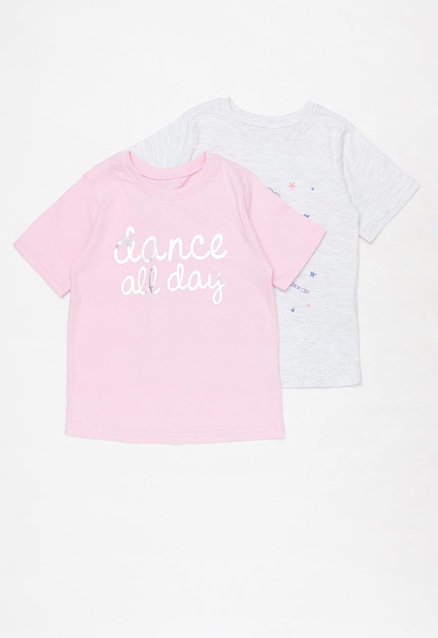 Pop Candy - Girls 2 pack tee - pink & grey 