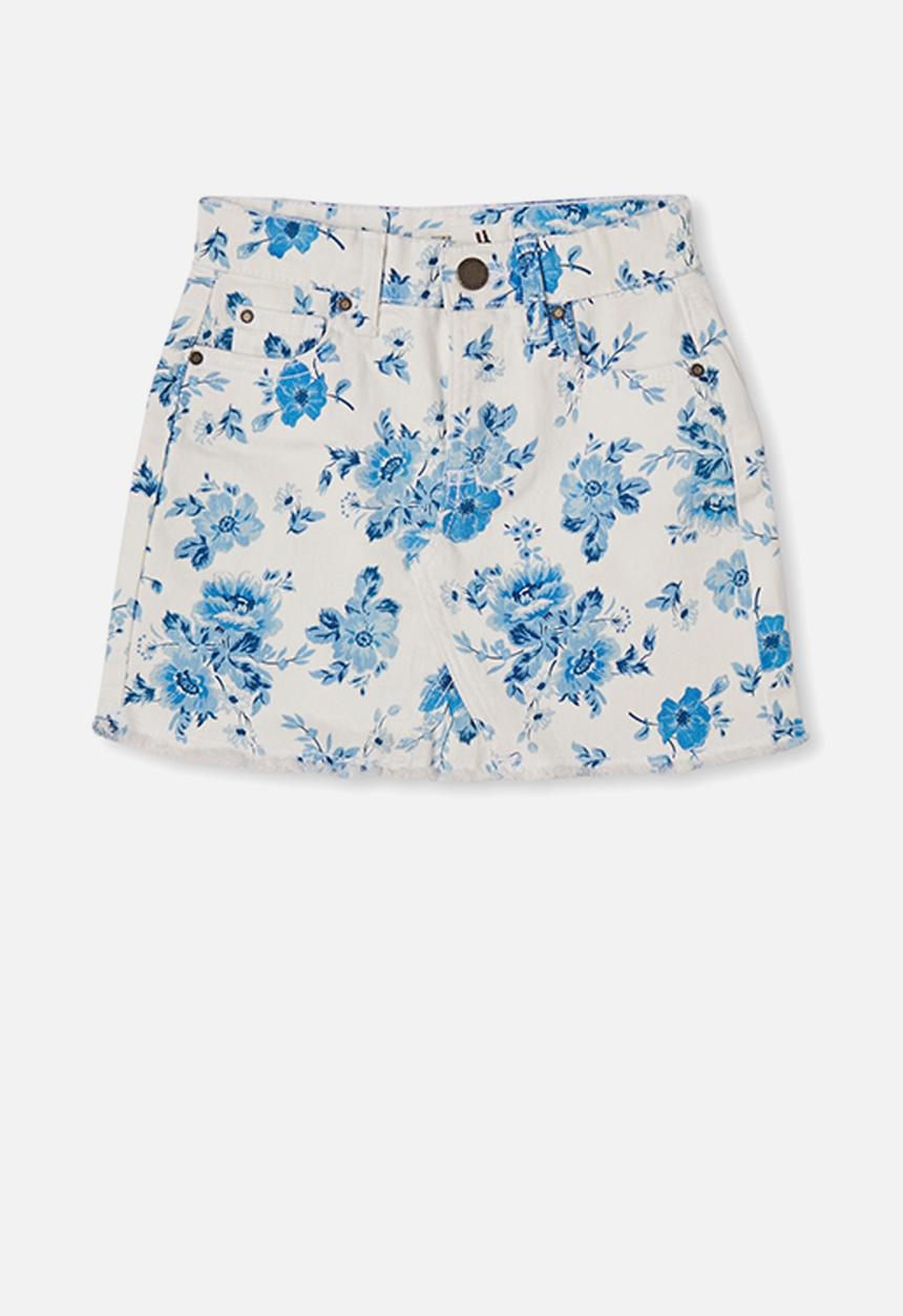 Cotton On - Finn denim skirt - white & rosie floral