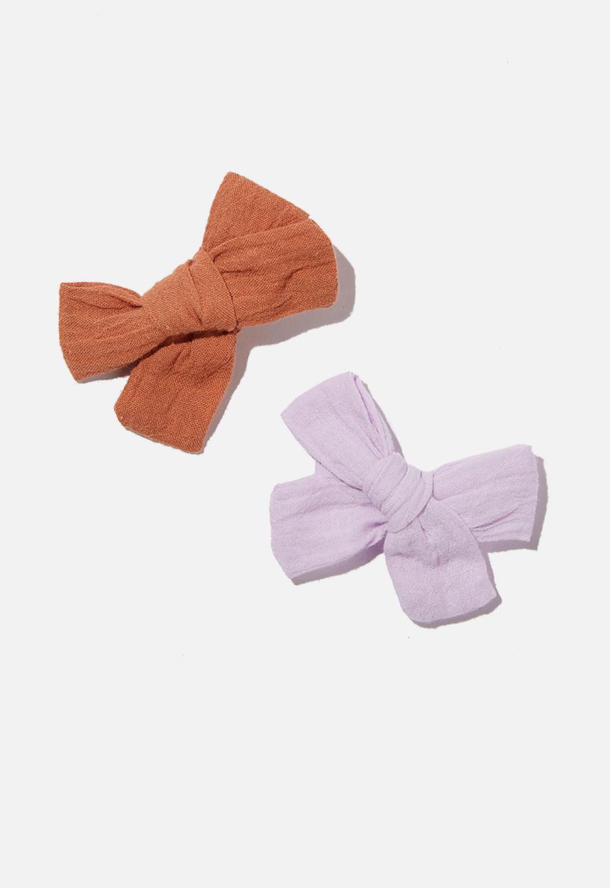Cotton On - Big bow clips - cheesecloth - roasted almond / pink quartz