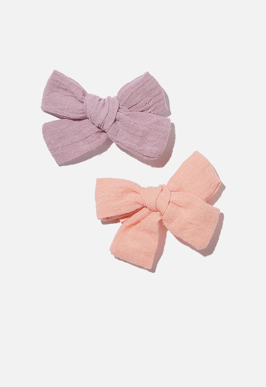 Cotton On - Big bow clips - cheesecloth - pink & vintage lilac