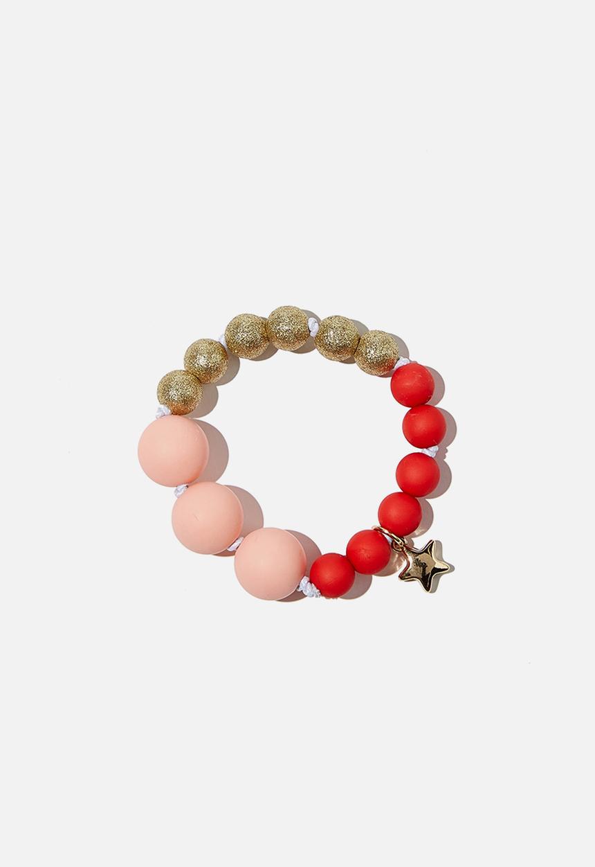 Cotton On - Mixed beaded bracelet with metal charm - jolly red & pink