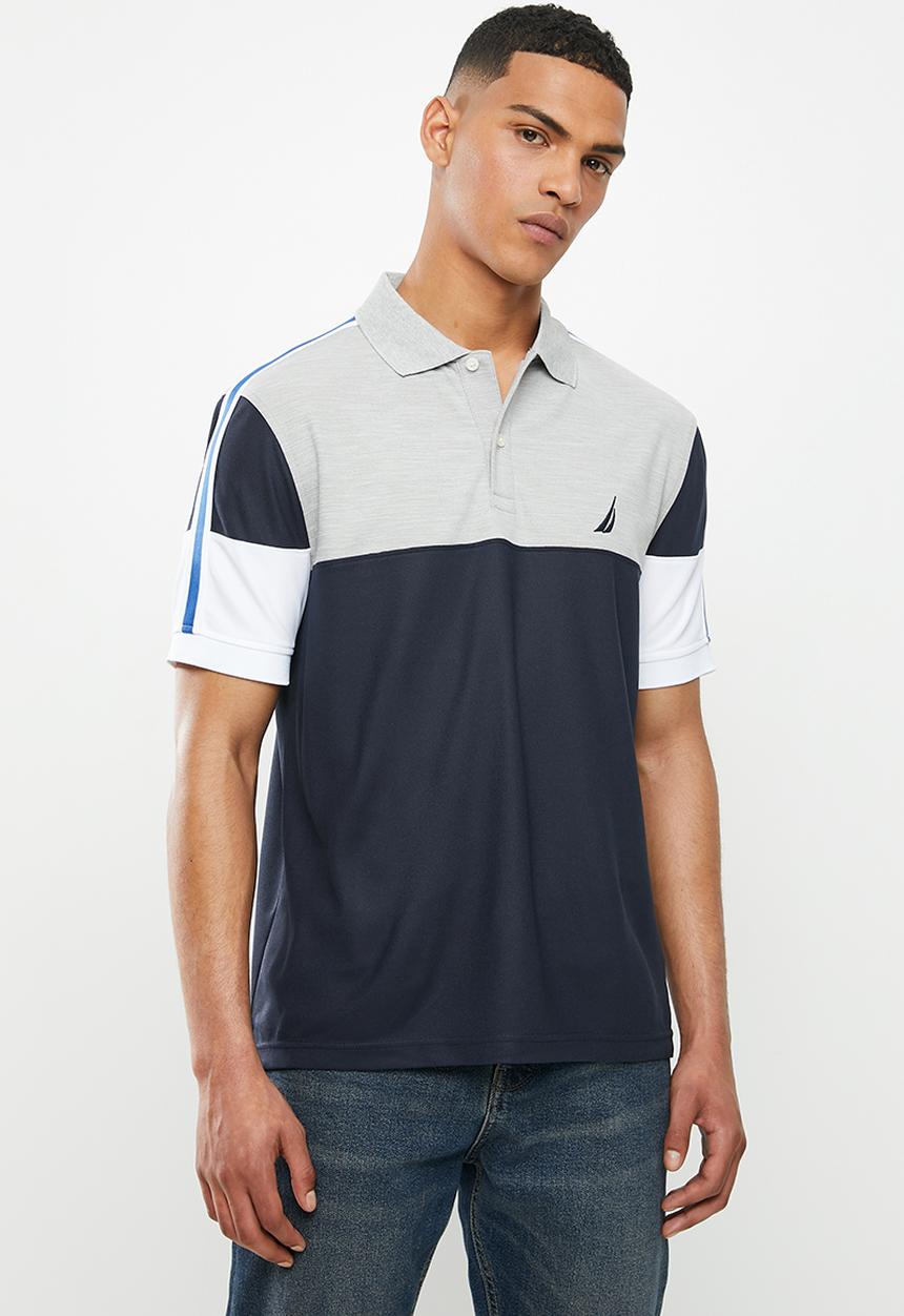 Nautica - Navtech striped polo - grey & navy