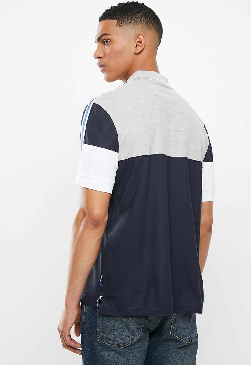 Nautica - Navtech striped polo - grey & navy