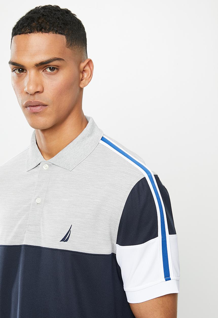 Nautica - Navtech striped polo - grey & navy