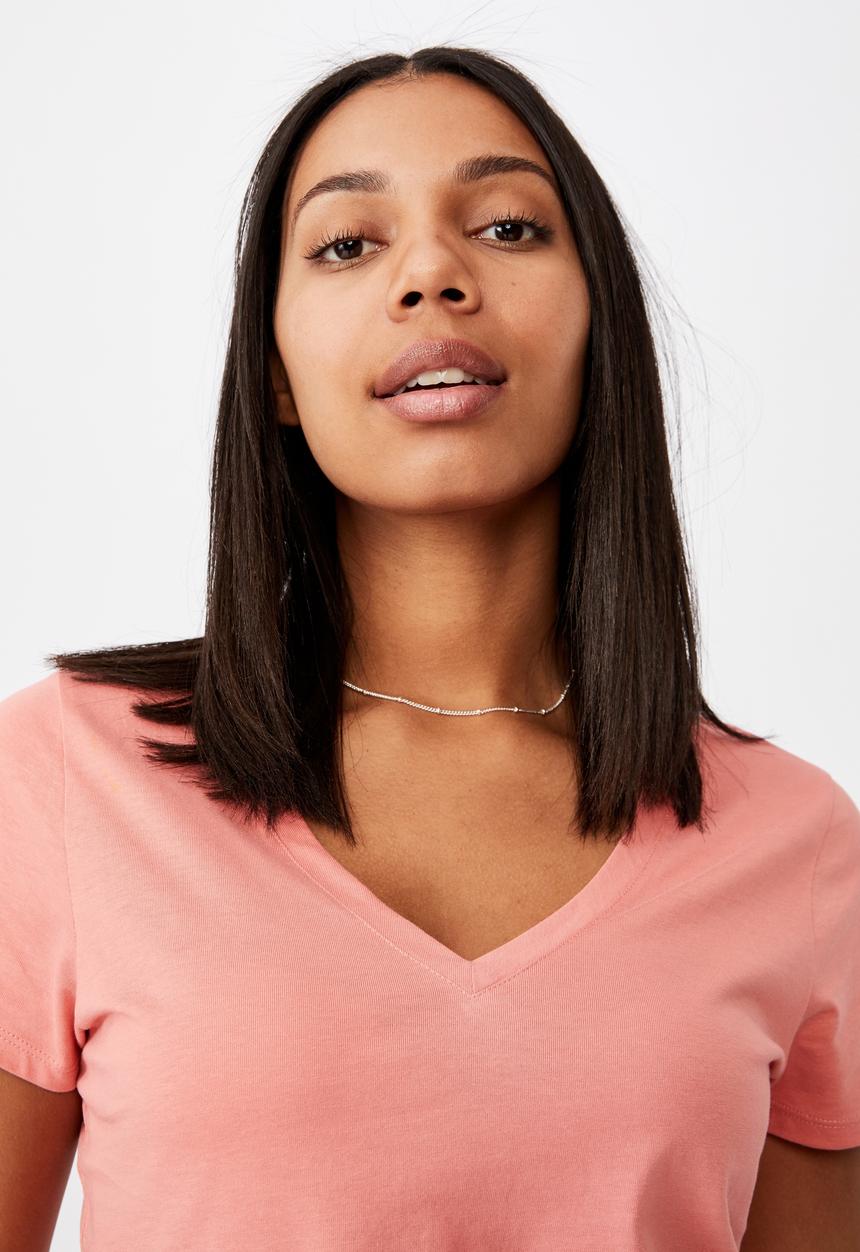 Cotton On - The one fitted V tee - musk pink