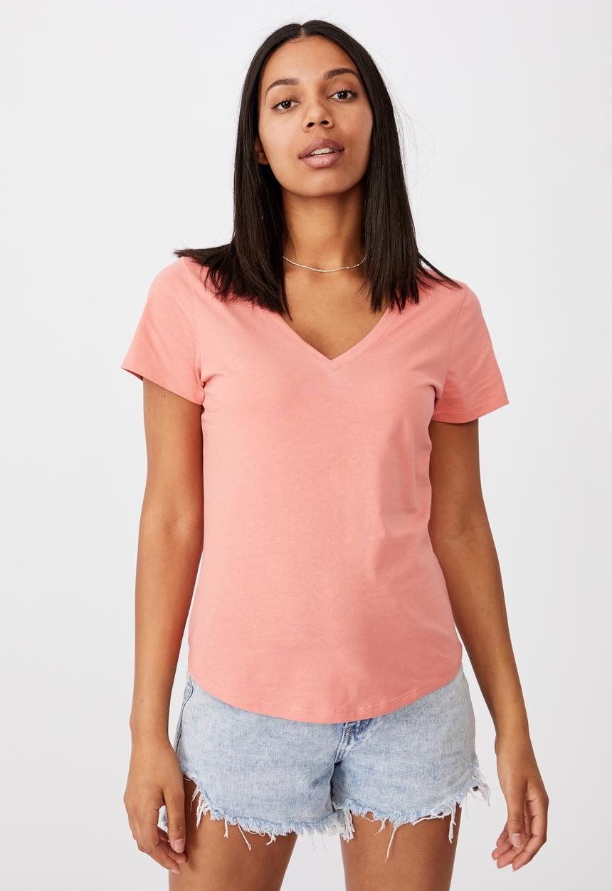 Cotton On - The one fitted V tee - musk pink
