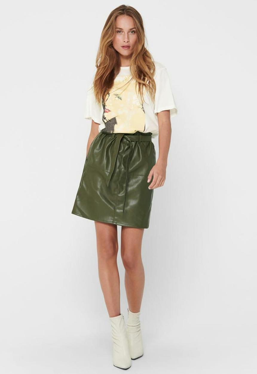ONLY - Pu paper bag skirt - olive