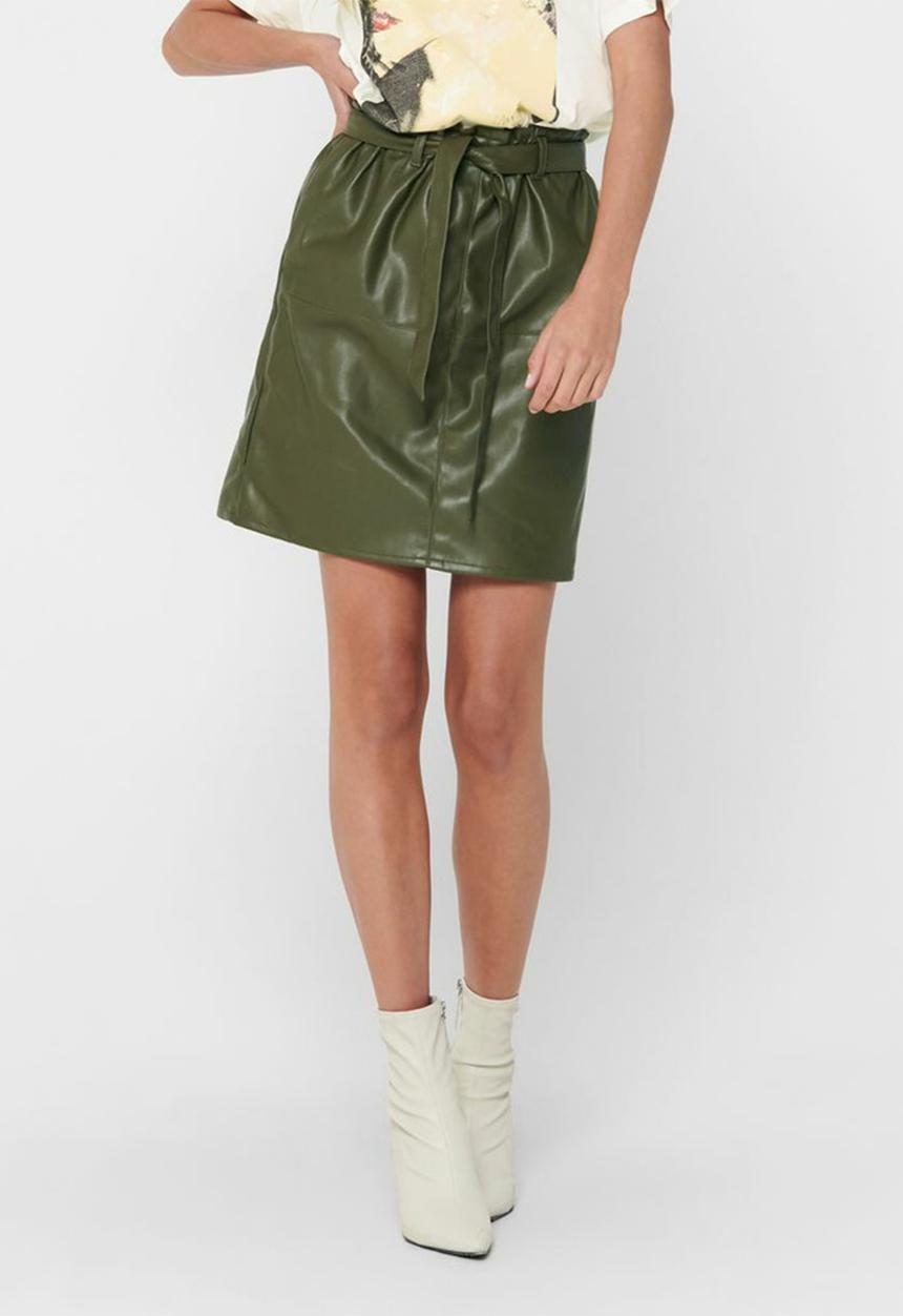 ONLY - Pu paper bag skirt - olive