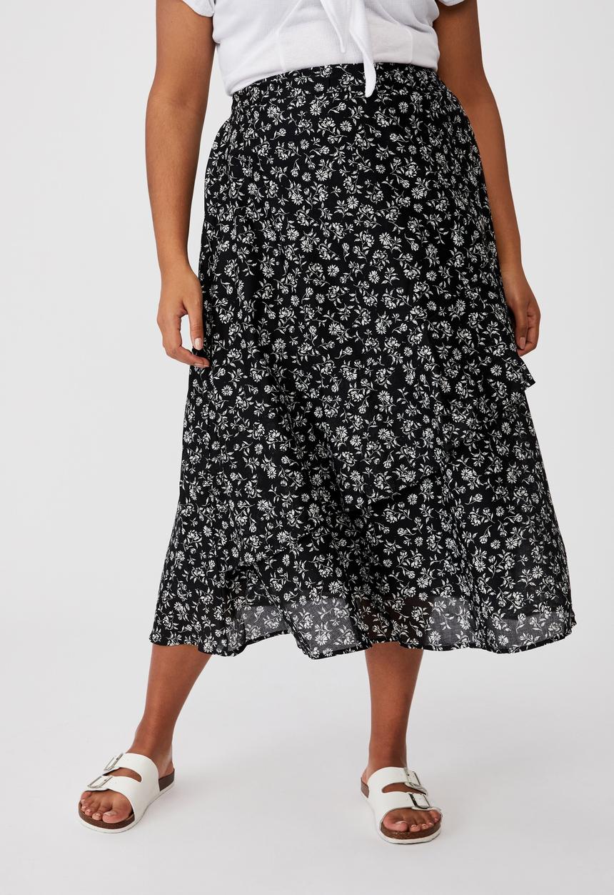 Cotton On - Curve florence frill midi skirt - alex floral black