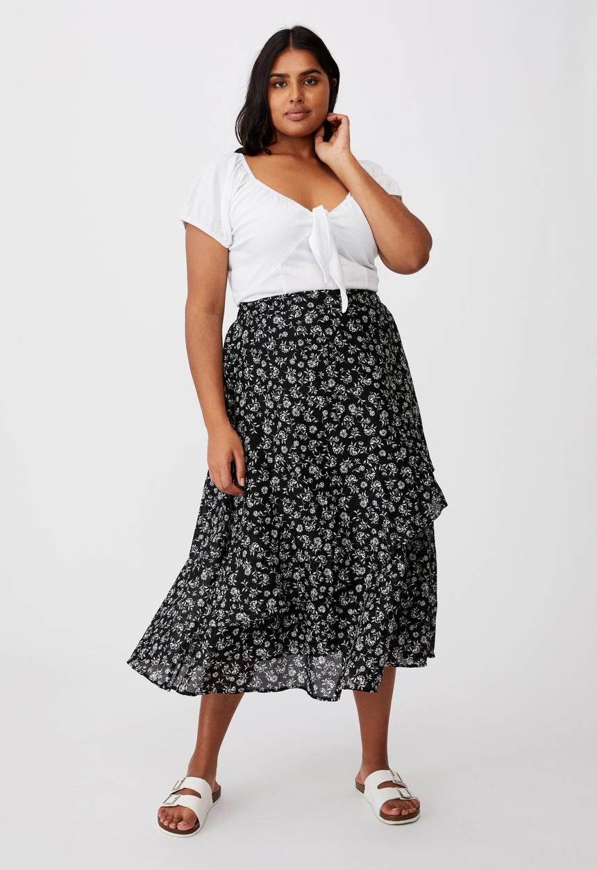 Cotton On - Curve florence frill midi skirt - alex floral black