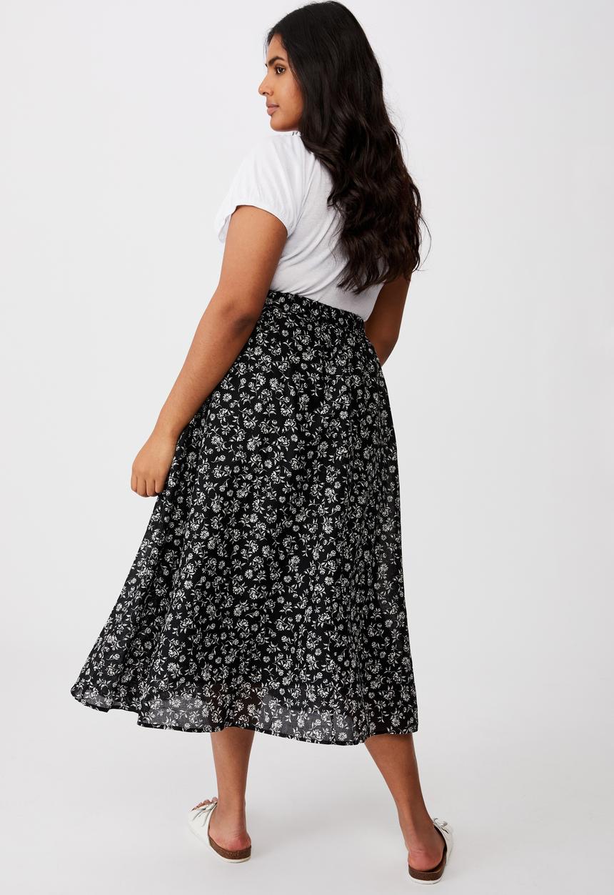 Cotton On - Curve florence frill midi skirt - alex floral black