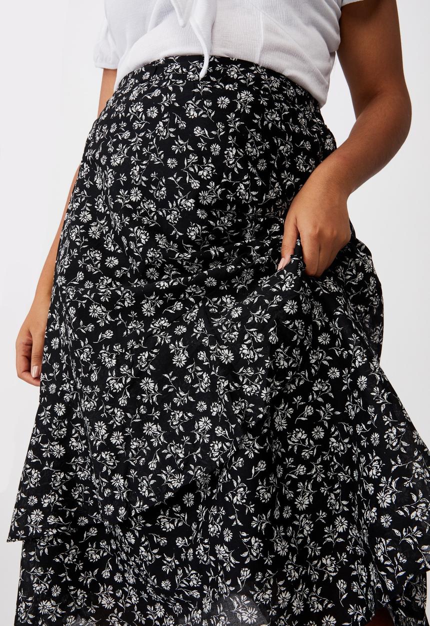 Cotton On - Curve florence frill midi skirt - alex floral black